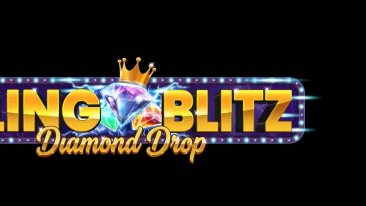 Interface luxuosa do jogo Bling Blitz Diamond Drop com diamantes e símbolos dourados