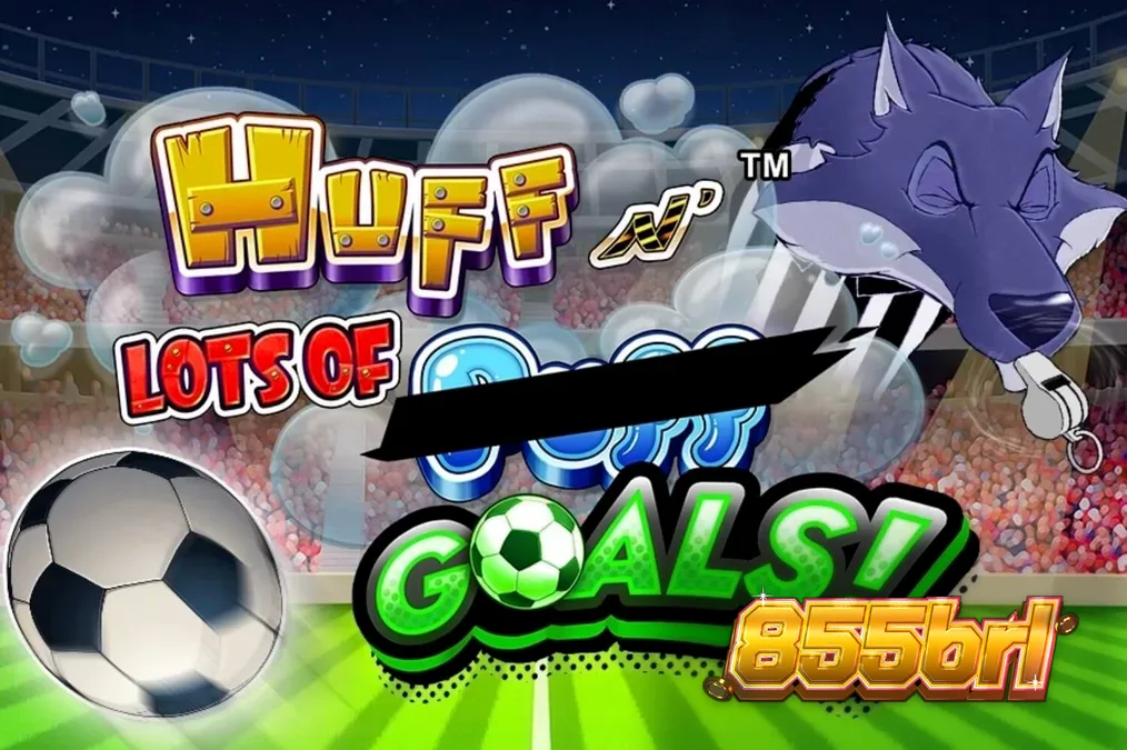 Os três porquinhos em um cenário de estádio de futebol no slot Huff N' Lots of Goals